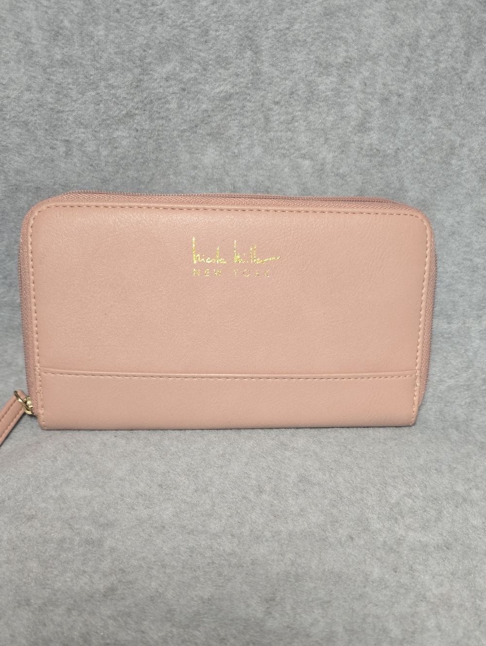 Nicole Miller Pink Zip-Around Wallet with Gold Logo